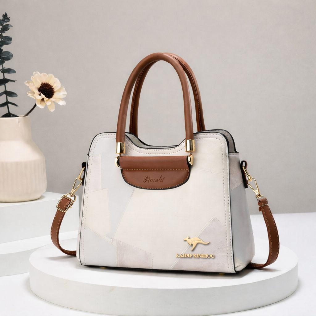 Stylish Off-White and Tan Shoulder Bag