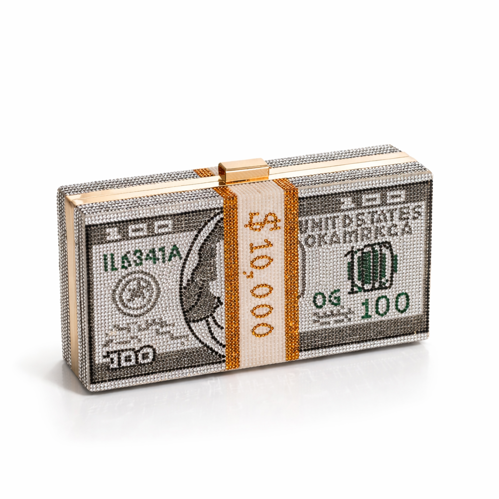 Dollar Crystal Money Box Clutch