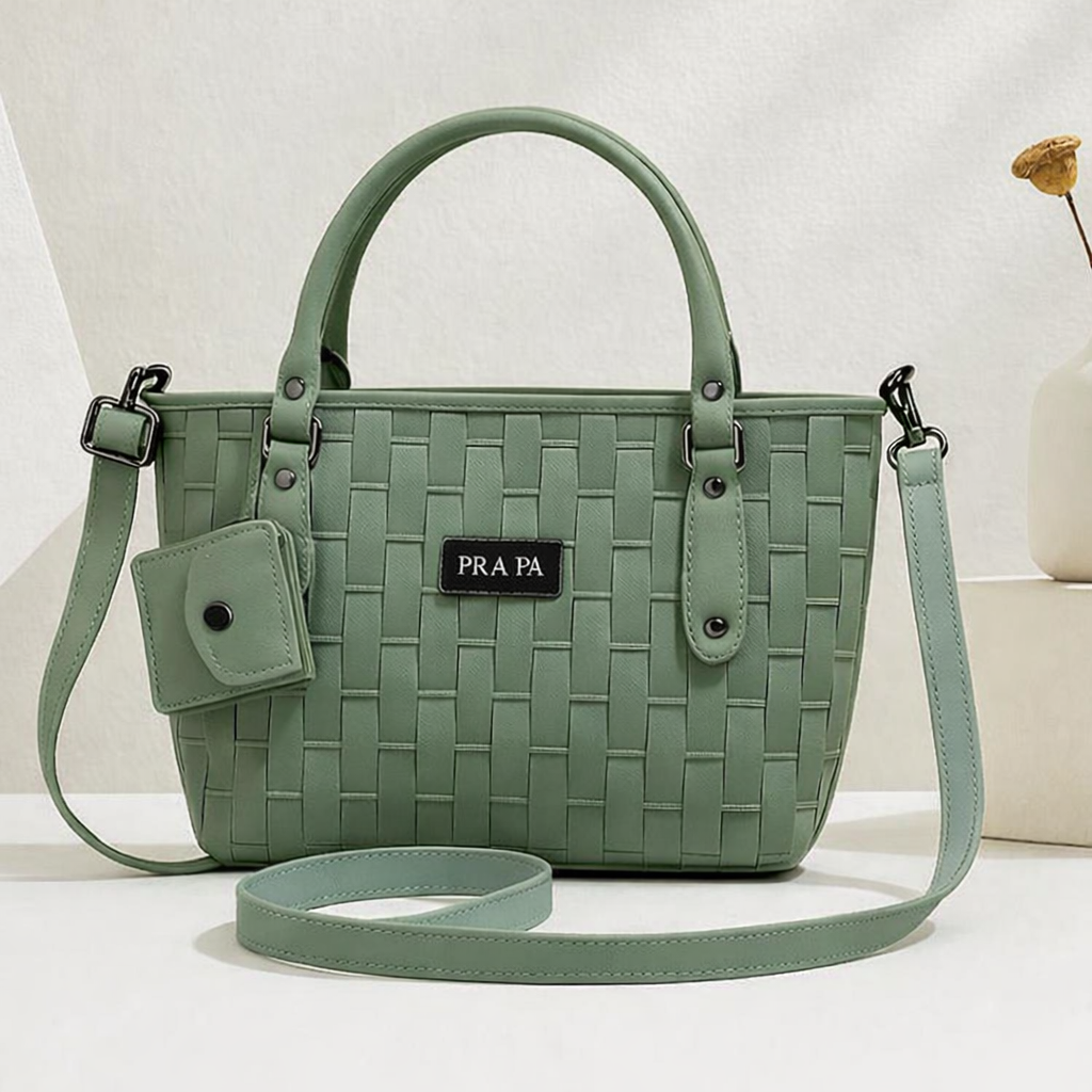 Woven Leather Handbag with Detachable Strap