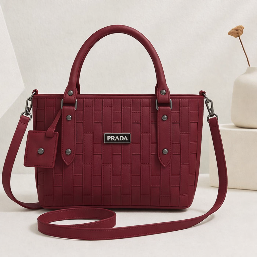 Woven Leather Handbag with Detachable Strap