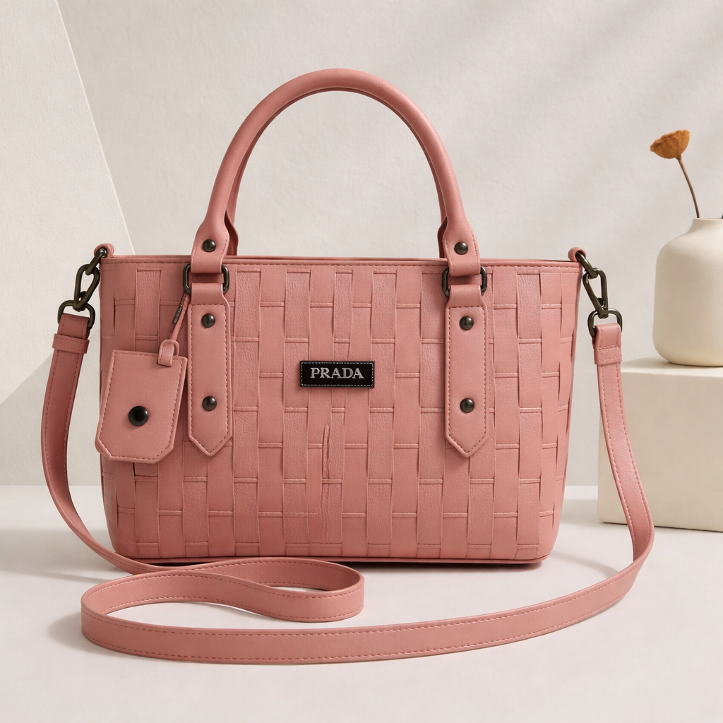 Woven Leather Handbag with Detachable Strap
