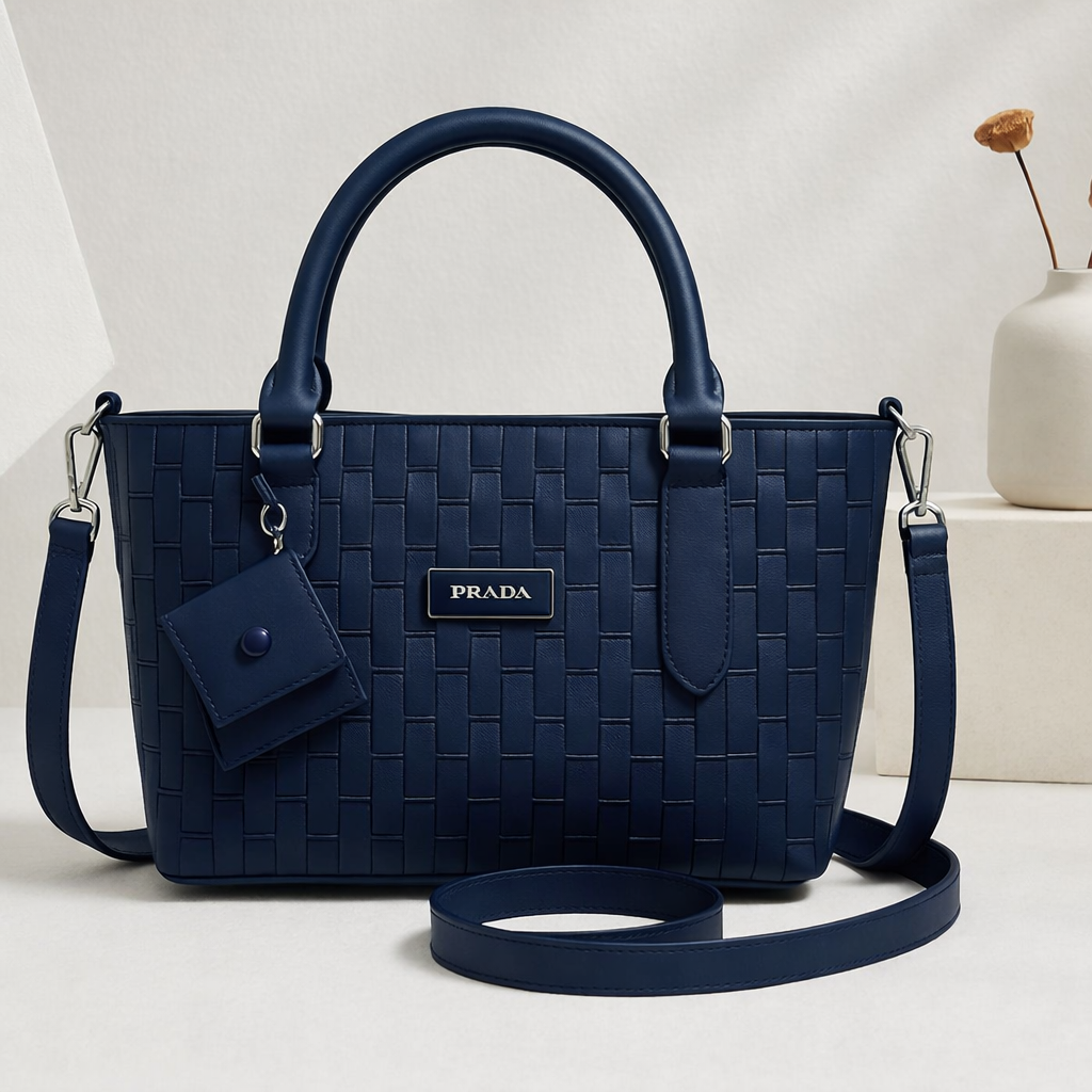 Woven Leather Handbag with Detachable Strap