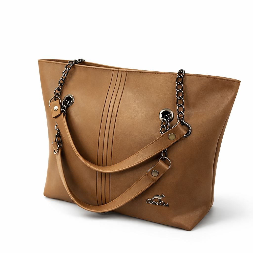 Chain Handle Structured Tote Bag