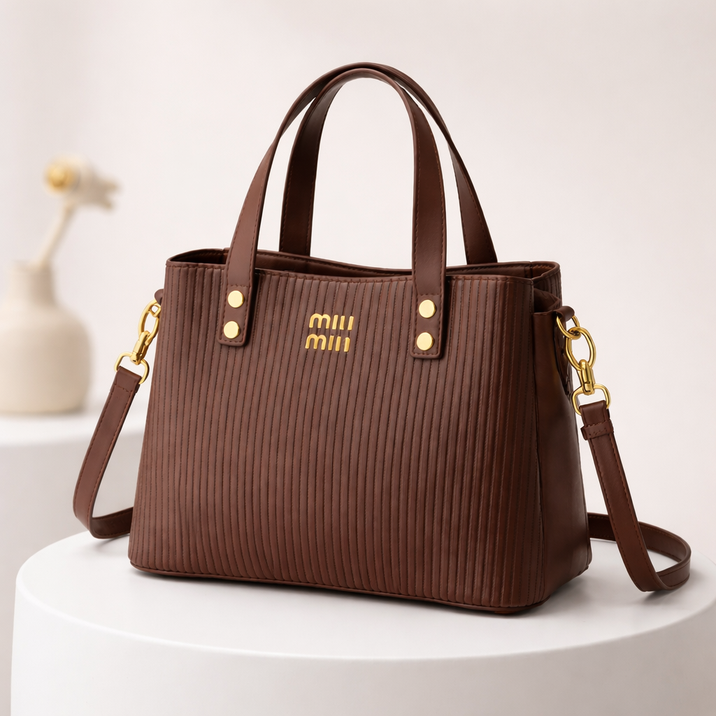 Structured Ribbed Handbag with Dual Handles