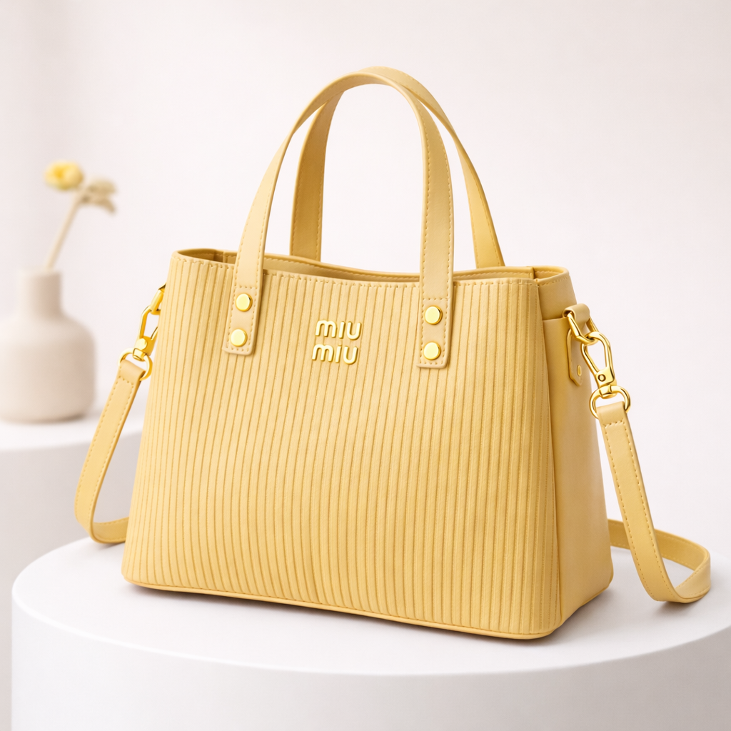 Structured Ribbed Handbag with Dual Handles