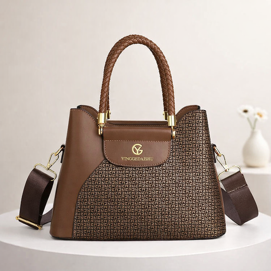 Luxury Signature Handbag with Braided Handle Finish