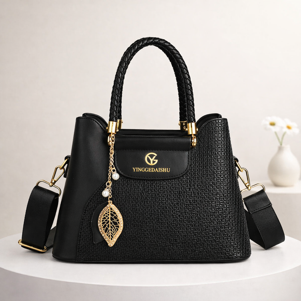 Luxury Signature Handbag with Braided Handle Finish