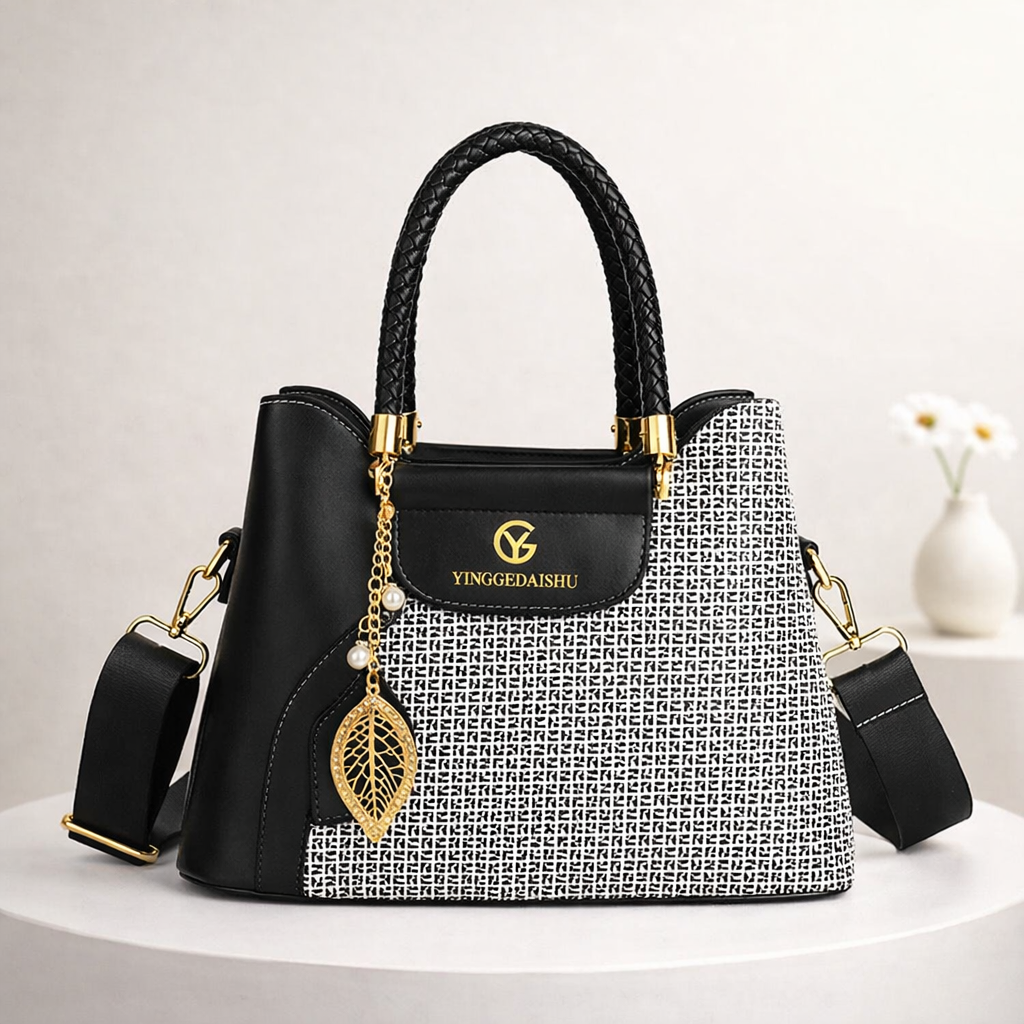 Luxury Signature Handbag with Braided Handle Finish