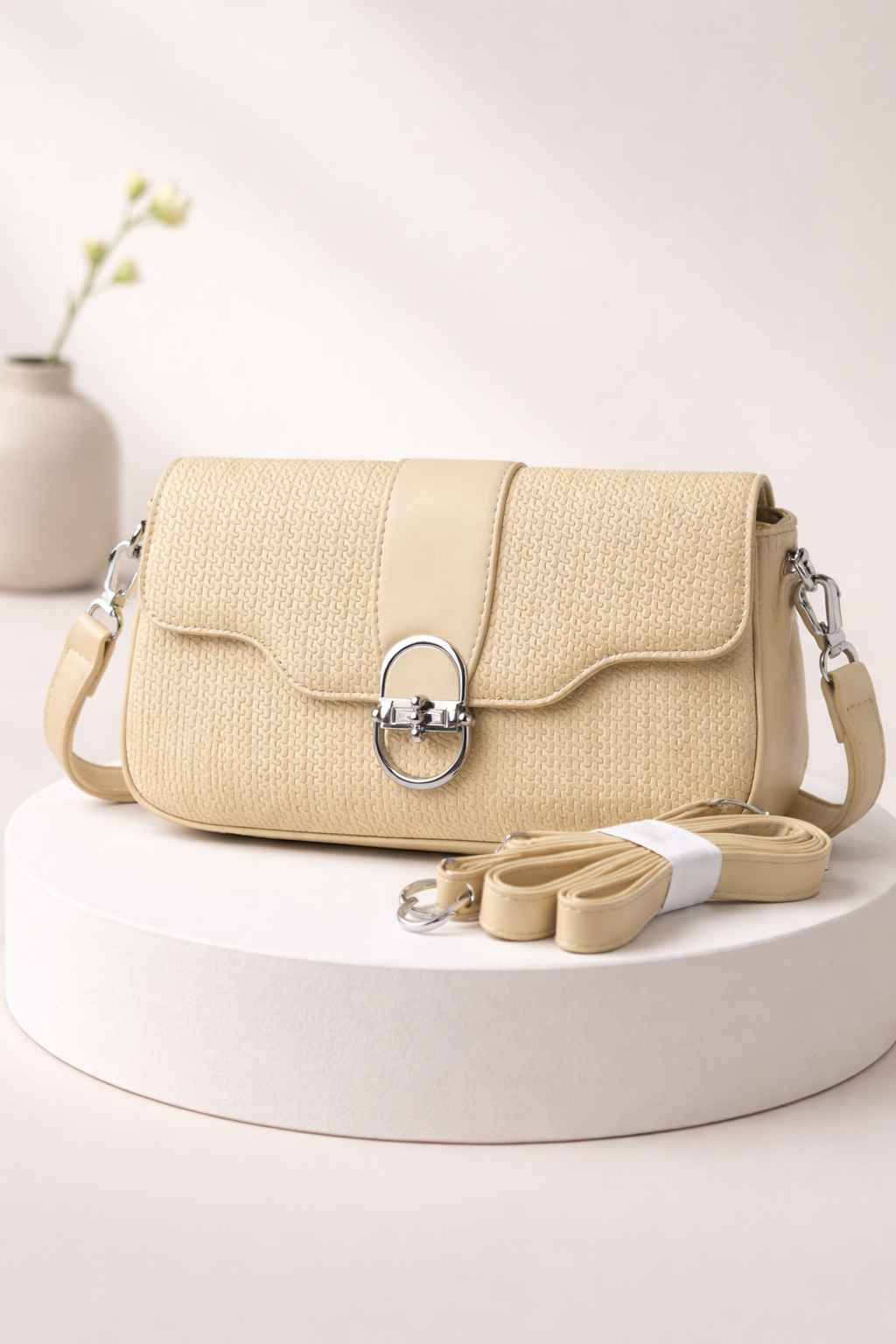 Signature Crossbody Handbag with Polished Oval Clasp