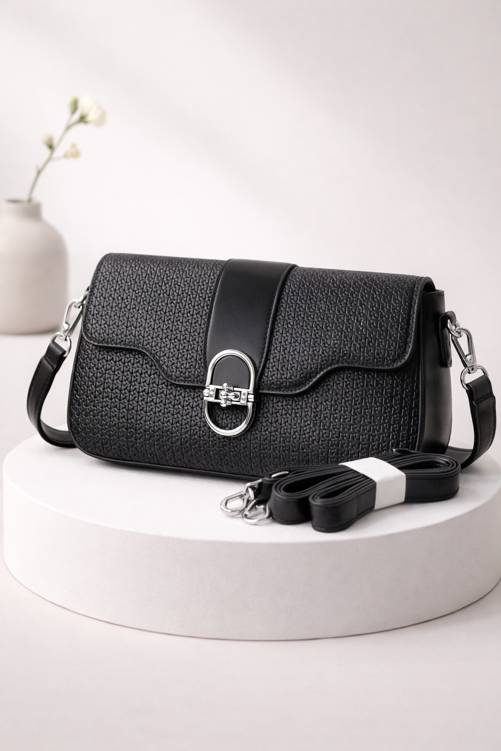 Signature Crossbody Handbag with Polished Oval Clasp