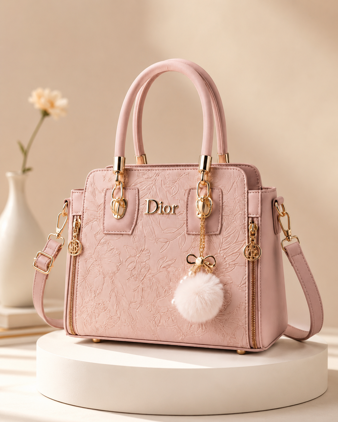 Petal Texture Charm Satchel Handbag