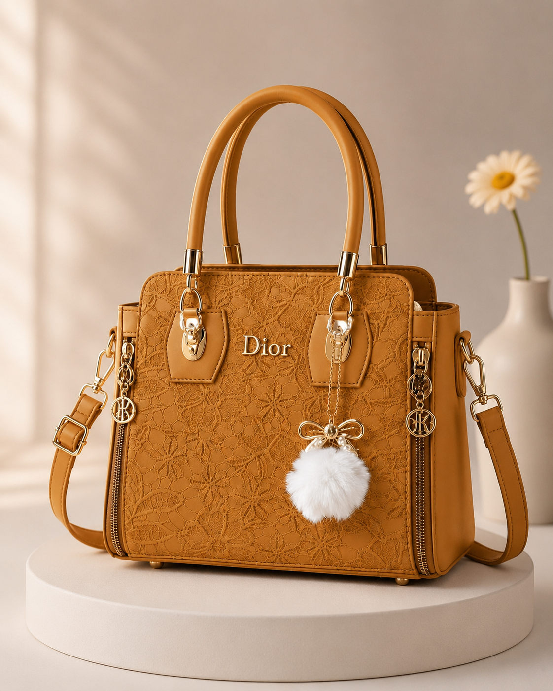 Petal Texture Charm Satchel Handbag