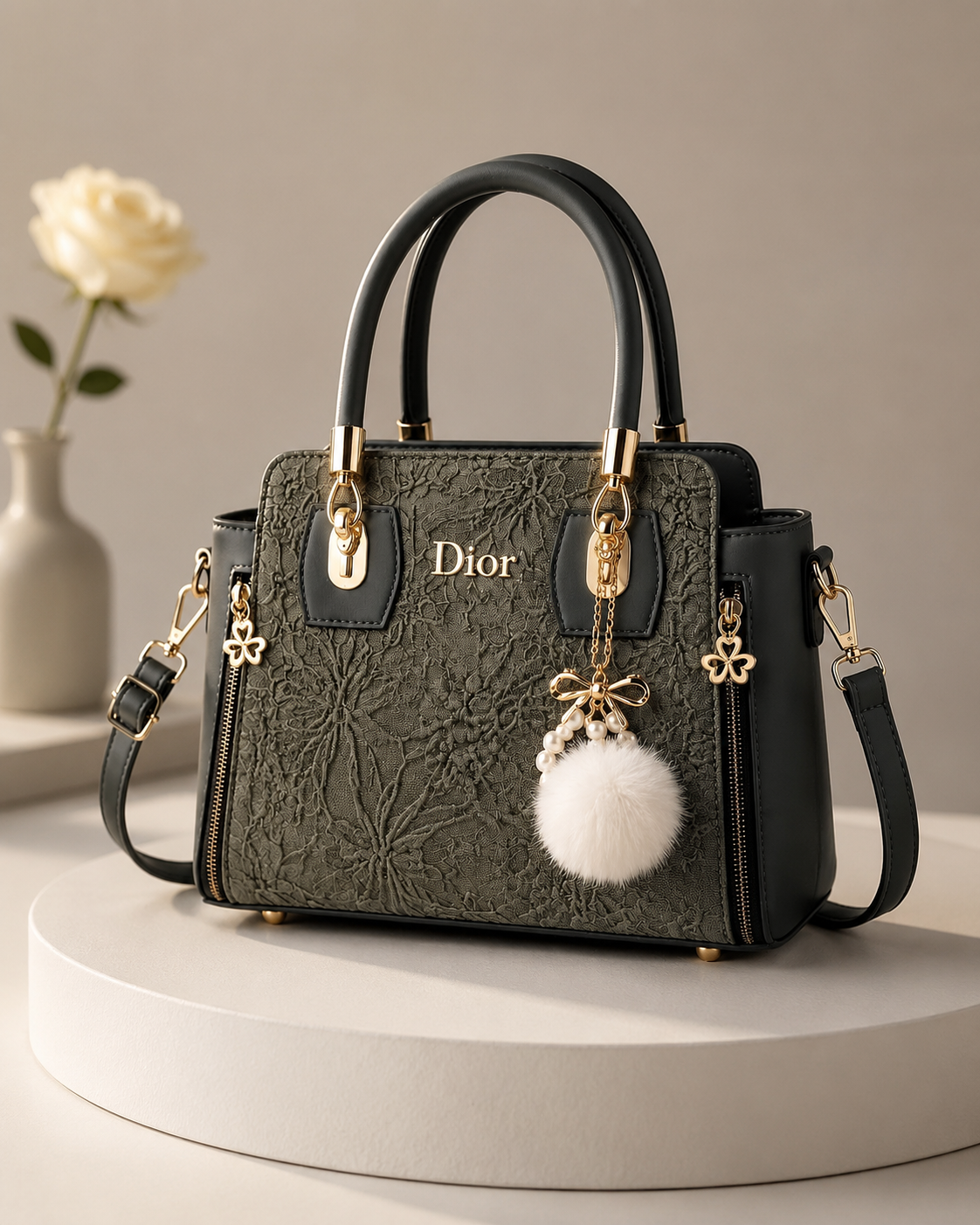 Petal Texture Charm Satchel Handbag