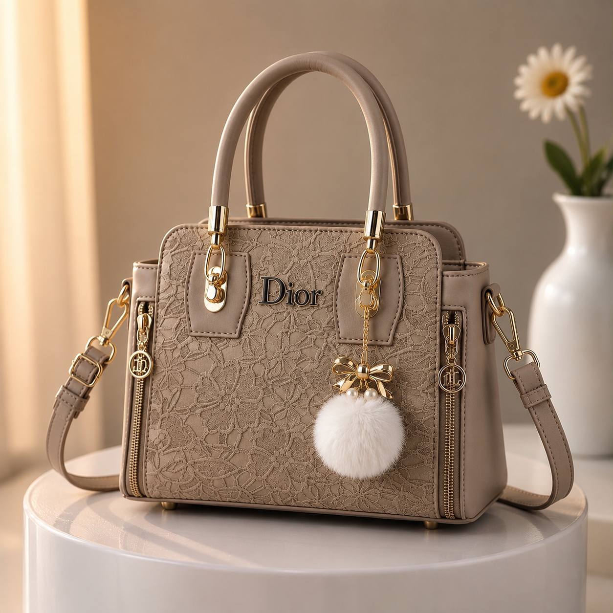 Petal Texture Charm Satchel Handbag