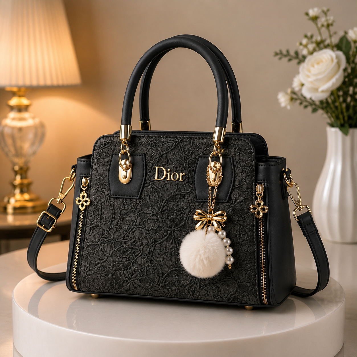 Petal Texture Charm Satchel Handbag