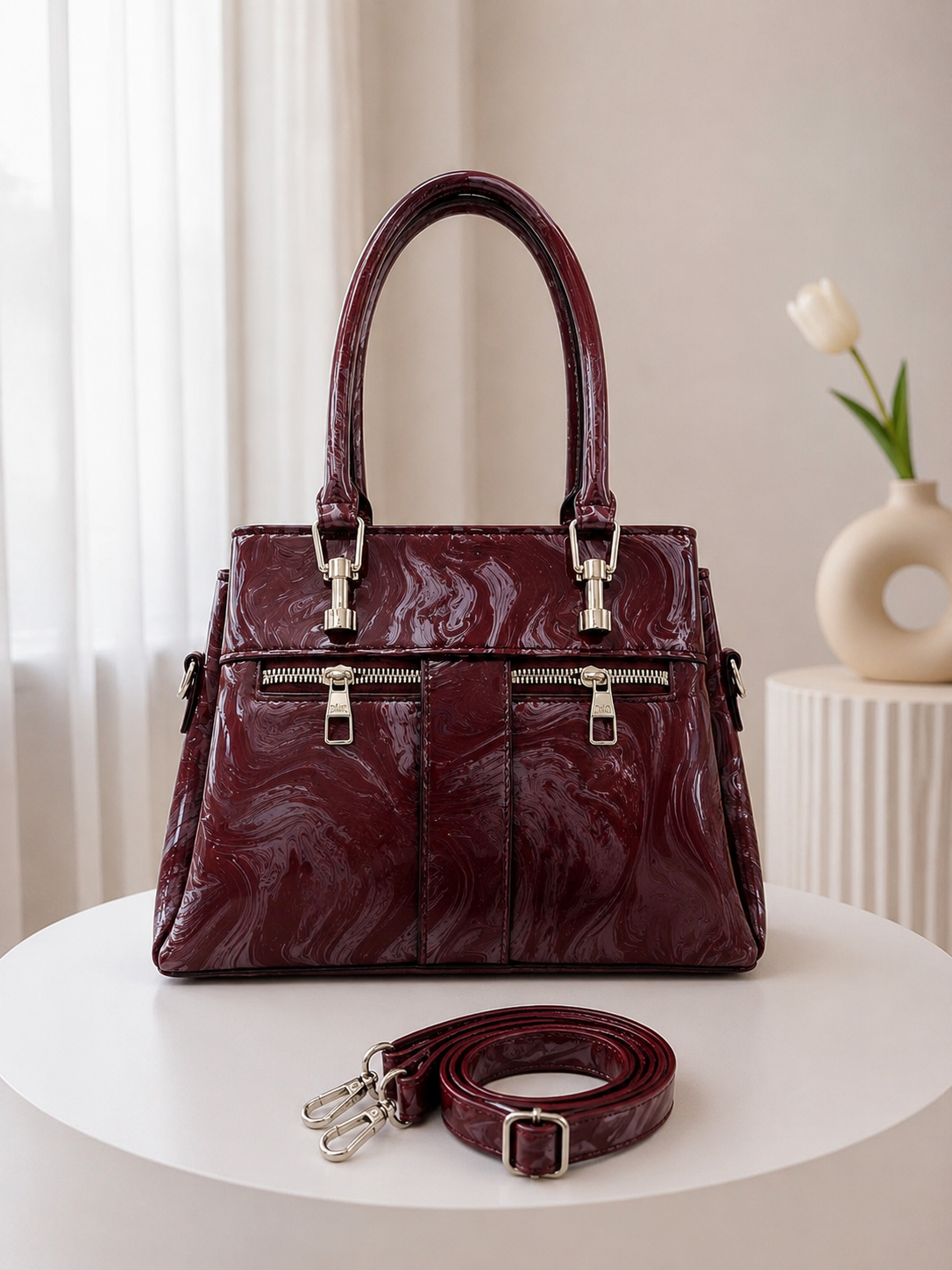 Polished Handbag with Shoulder Strap