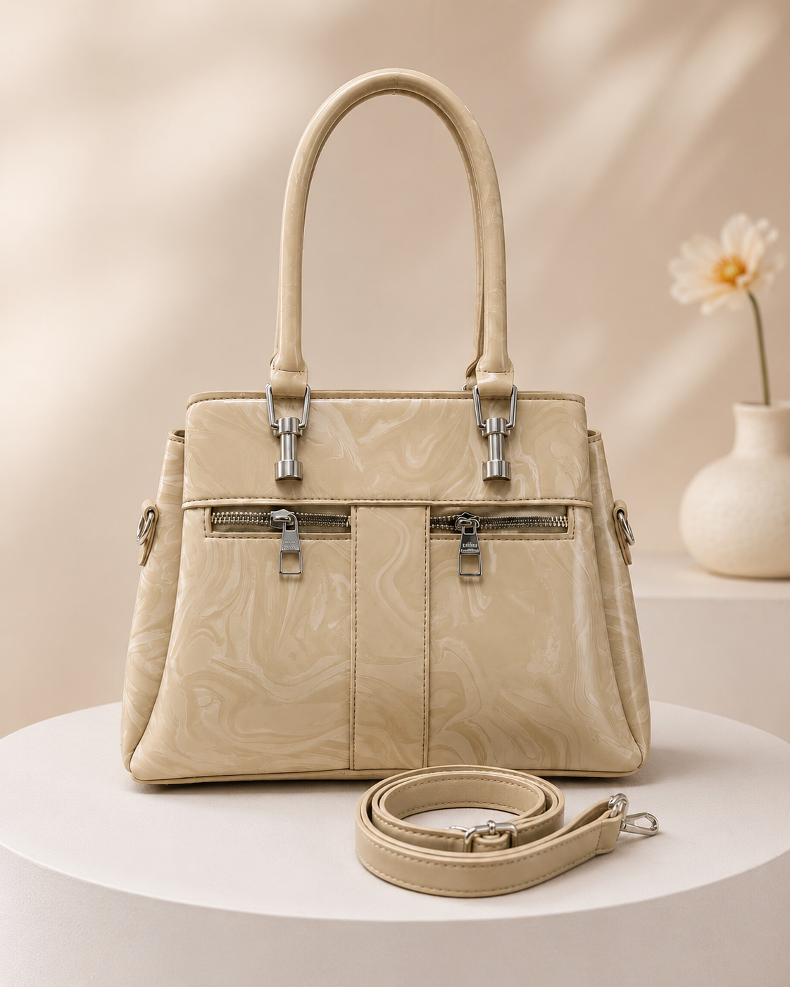 Polished Handbag with Shoulder Strap