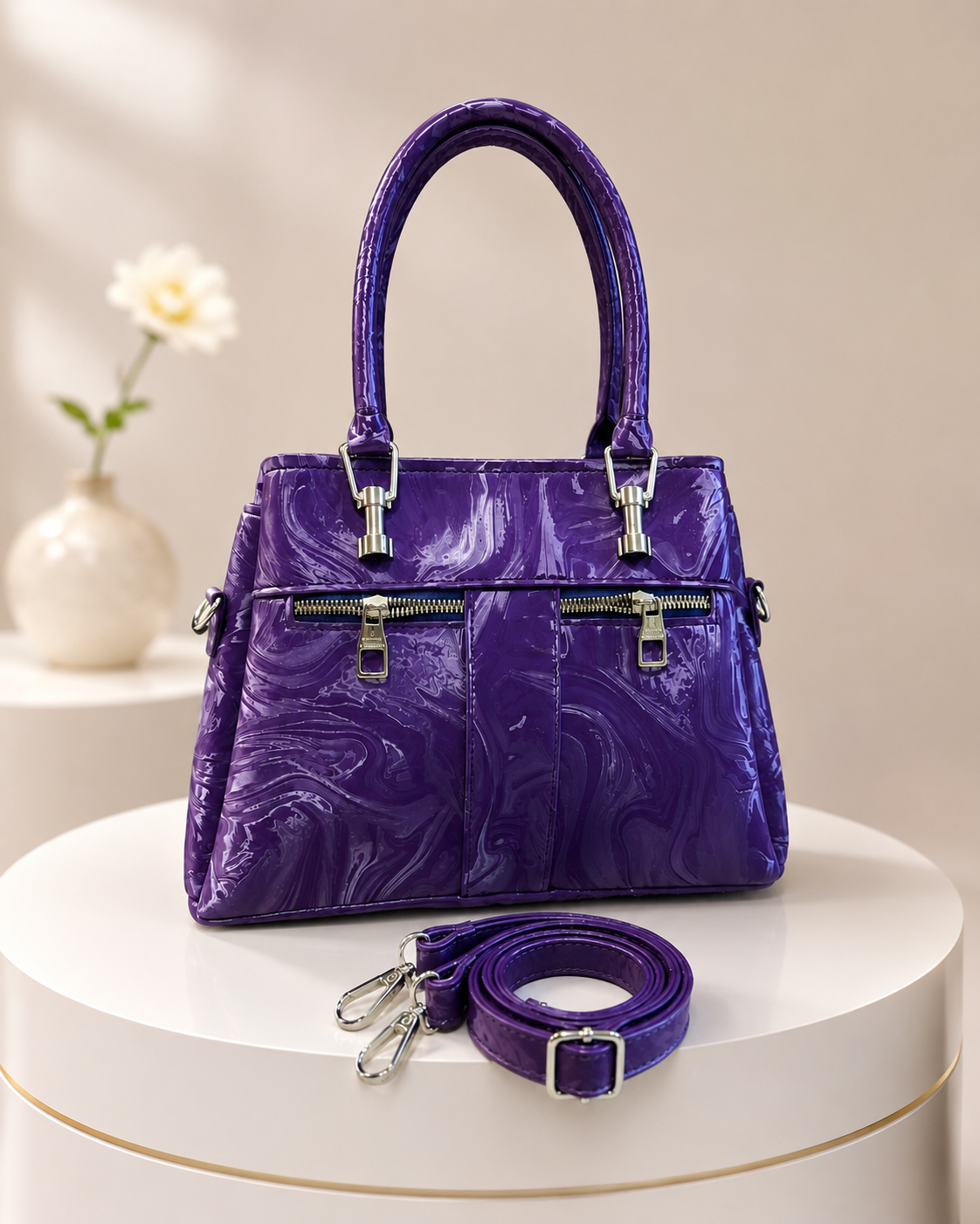 Polished Handbag with Shoulder Strap