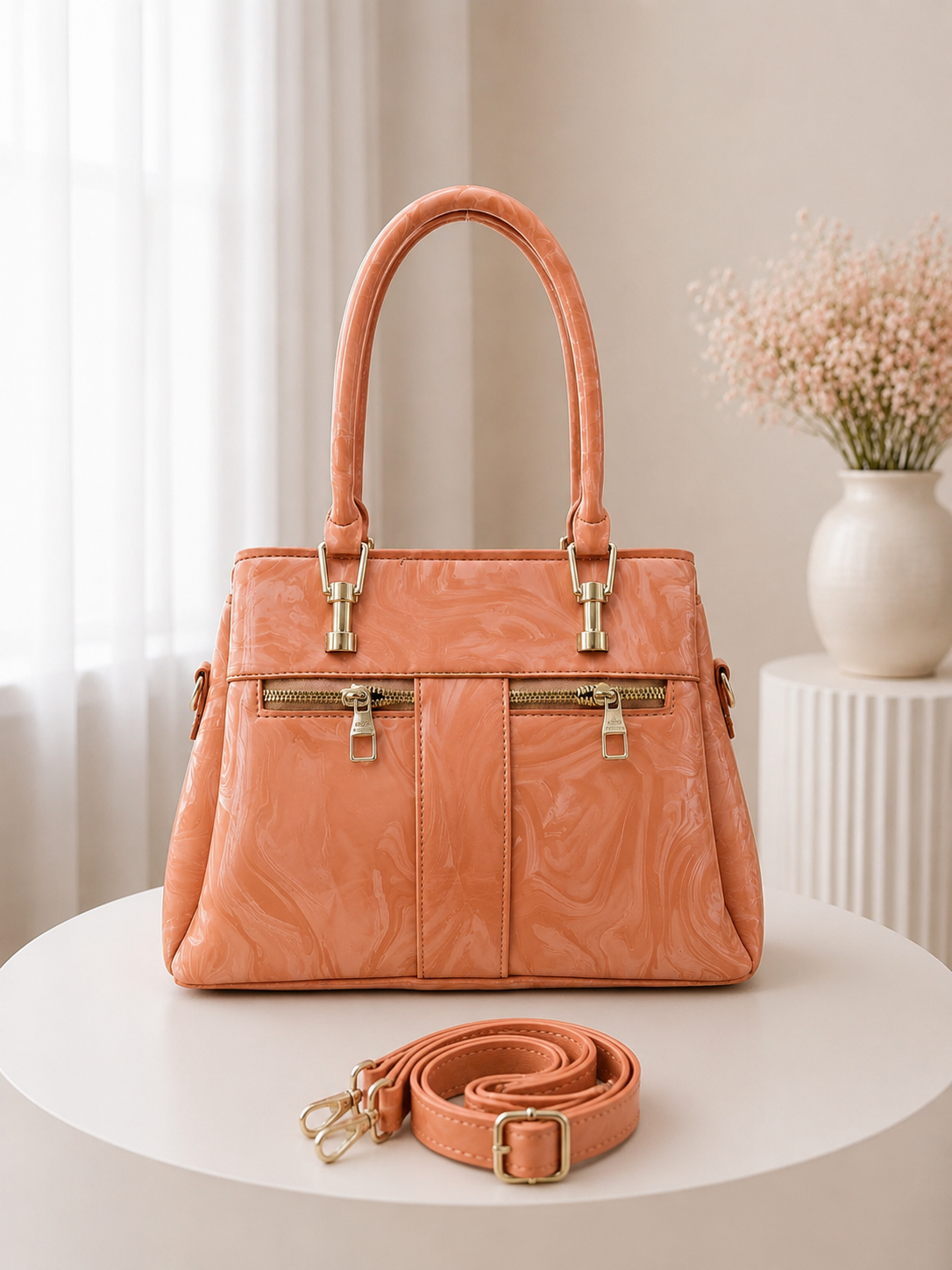 Polished Handbag with Shoulder Strap