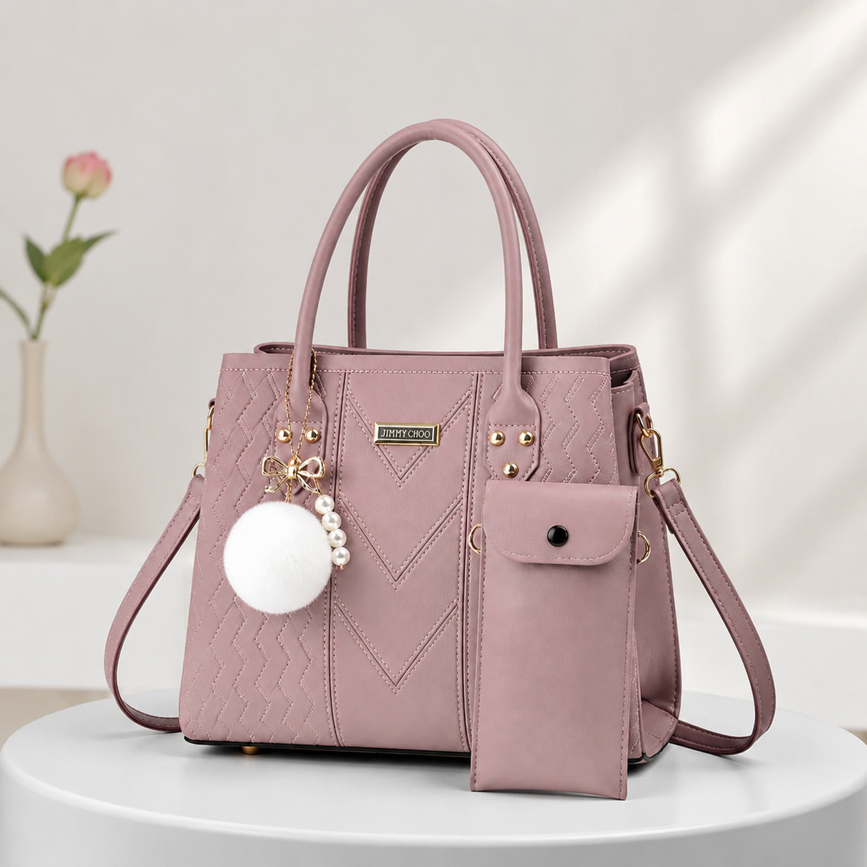 Classic Women’s Handbag and Wallet with Stylish Gold Accents