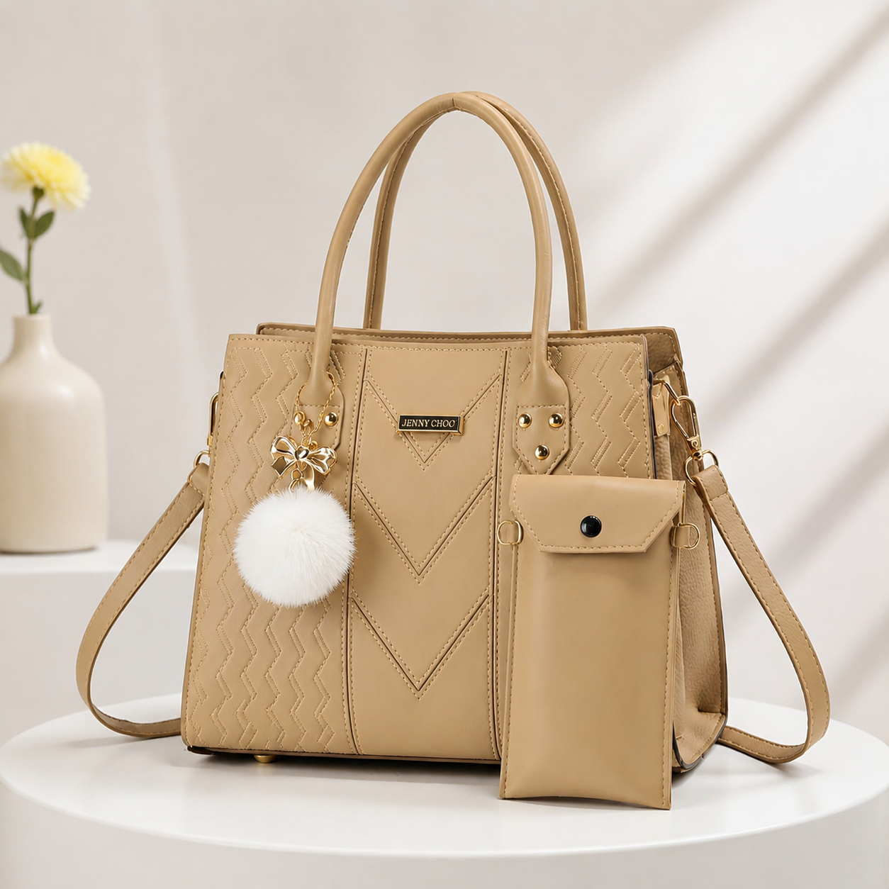 Classic Women’s Handbag and Wallet with Stylish Gold Accents