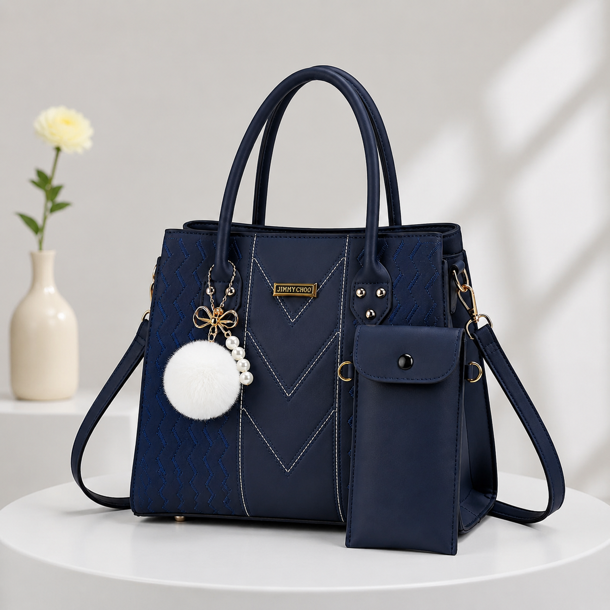 Classic Women’s Handbag and Wallet with Stylish Gold Accents