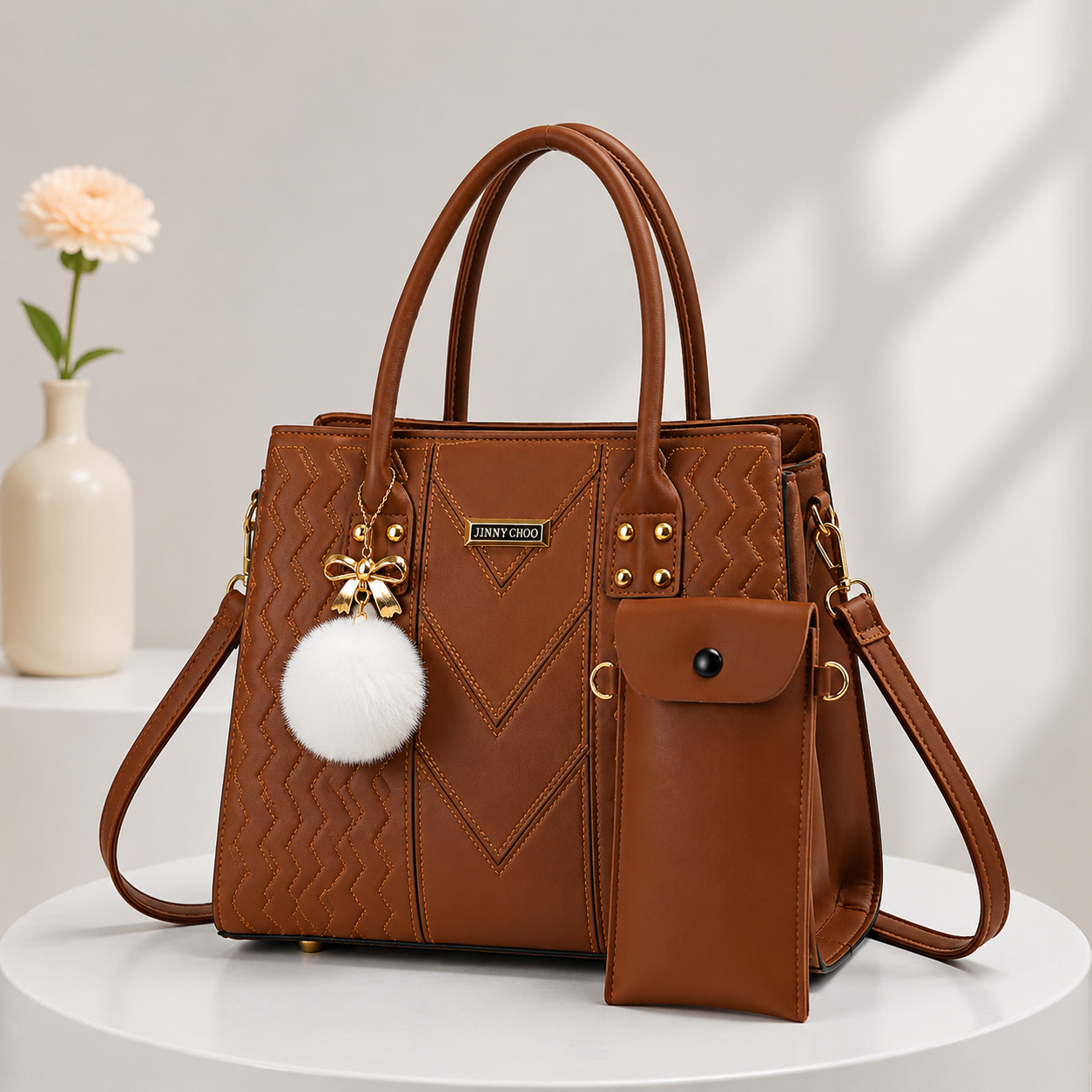 Classic Women’s Handbag and Wallet with Stylish Gold Accents