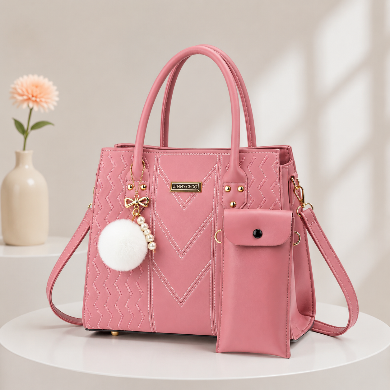 Classic Women’s Handbag and Wallet with Stylish Gold Accents