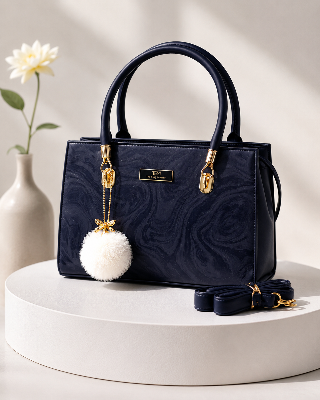 Charming Structured Handbag with Fluffy Charm