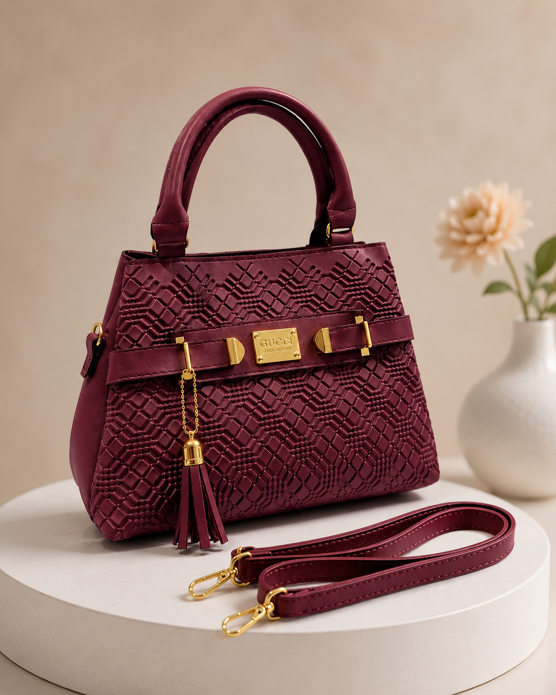 Classic Structured Handbag with Gold Accents