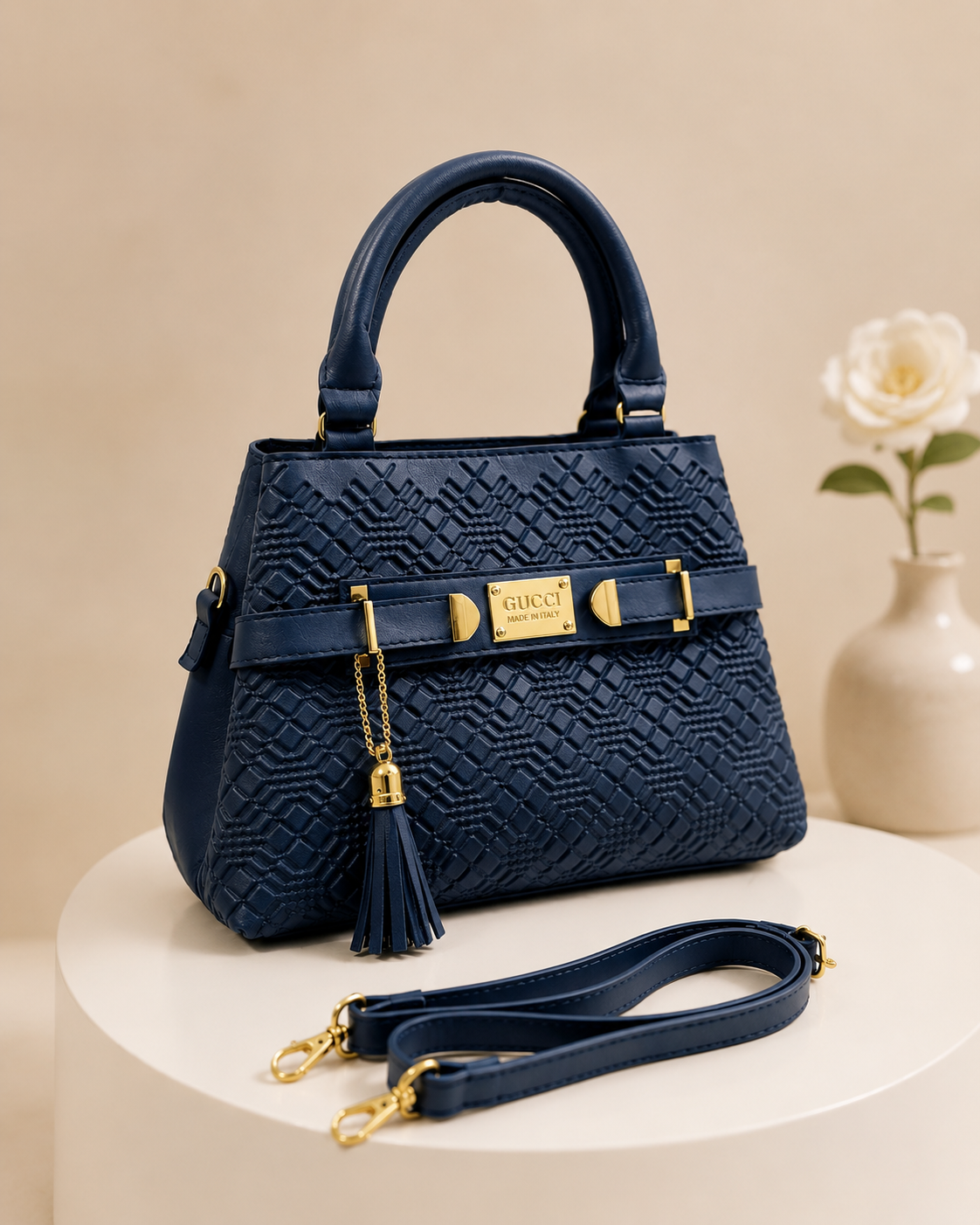 Classic Structured Handbag with Gold Accents