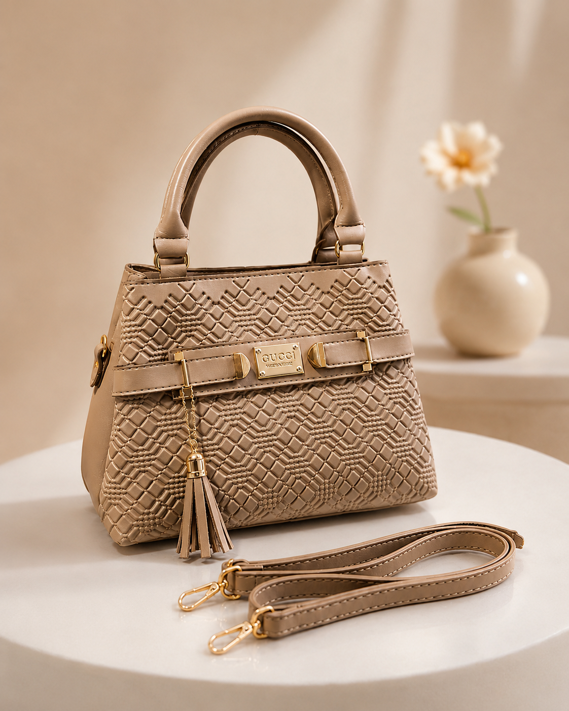 Classic Structured Handbag with Gold Accents