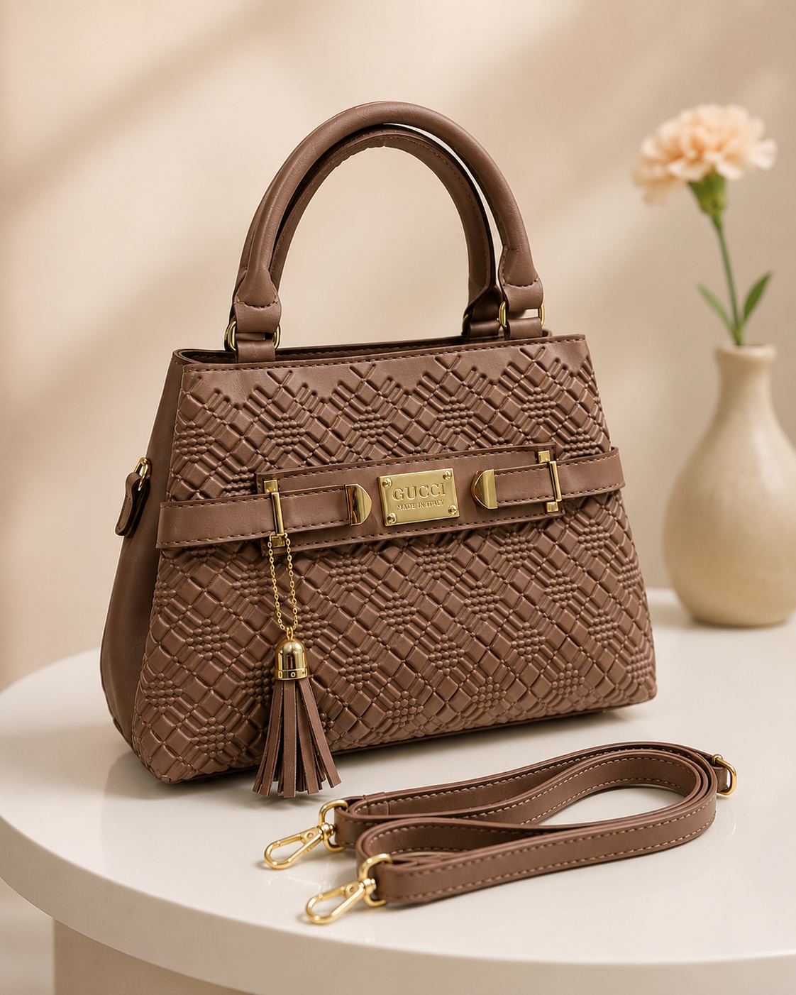 Classic Structured Handbag with Gold Accents