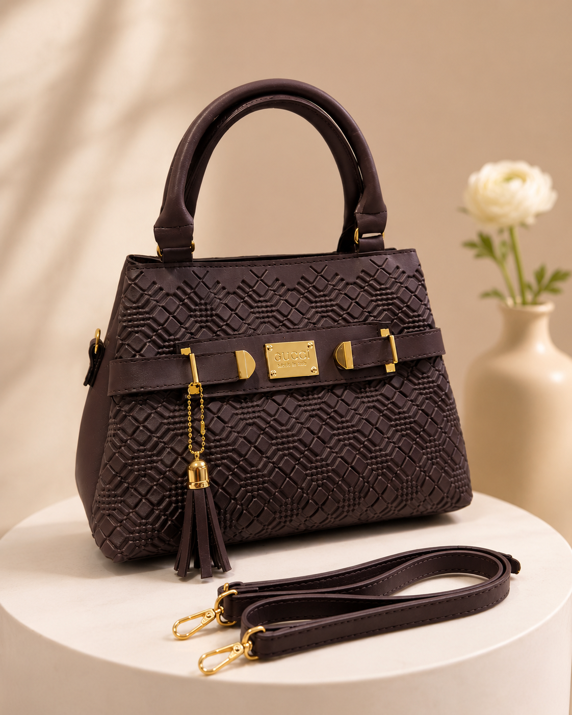 Classic Structured Handbag with Gold Accents