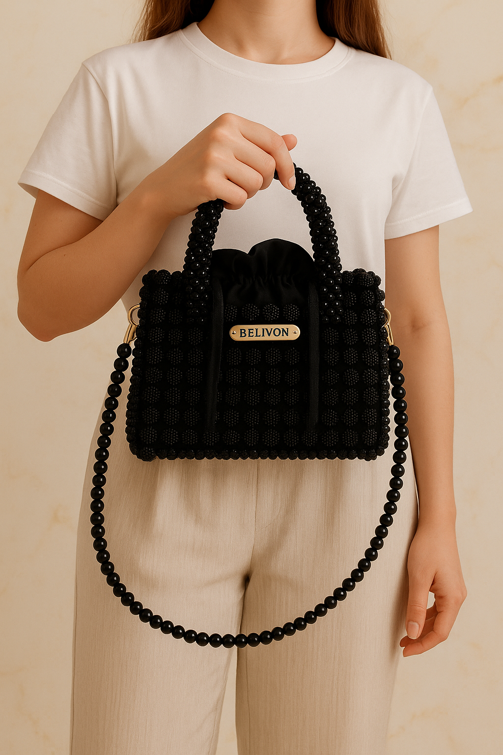 Elegant Black Beaded Handbag