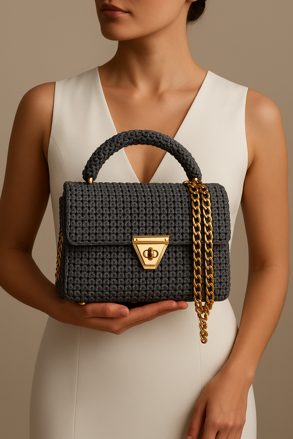 Elegant Charcoal Handcrafted Chain Bag