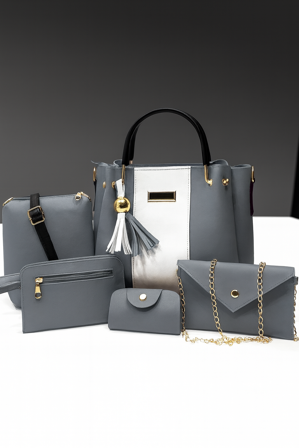 Elegant 5-Piece Synthetic Leather Handbag Set