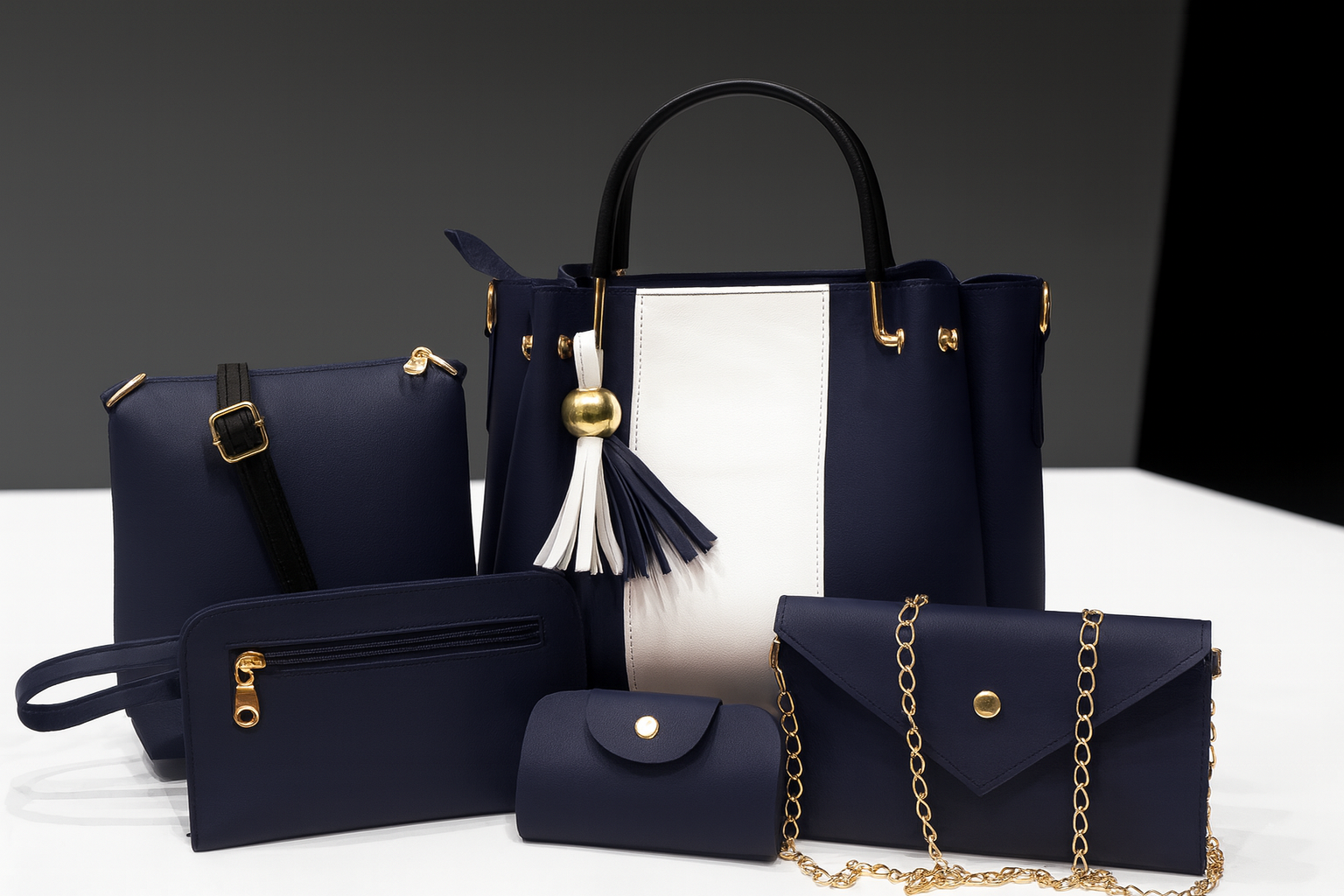 Elegant 5-Piece Synthetic Leather Handbag Set