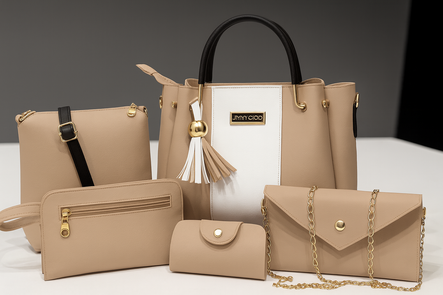 Elegant 5-Piece Synthetic Leather Handbag Set