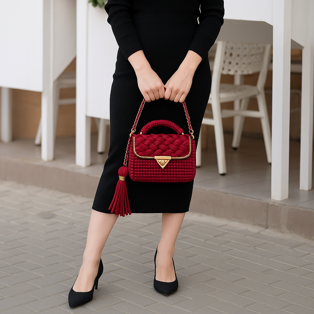 Crochet Luxe Handbag with Gold Detailing