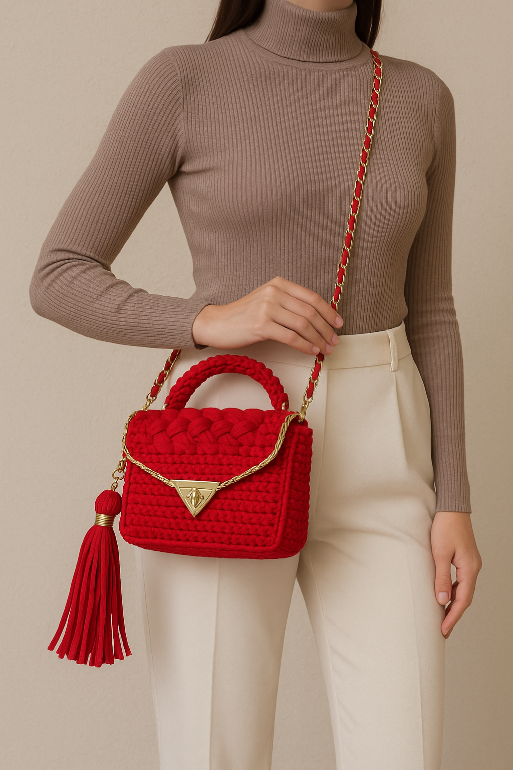 Red Handcrafted Crochet Handbag
