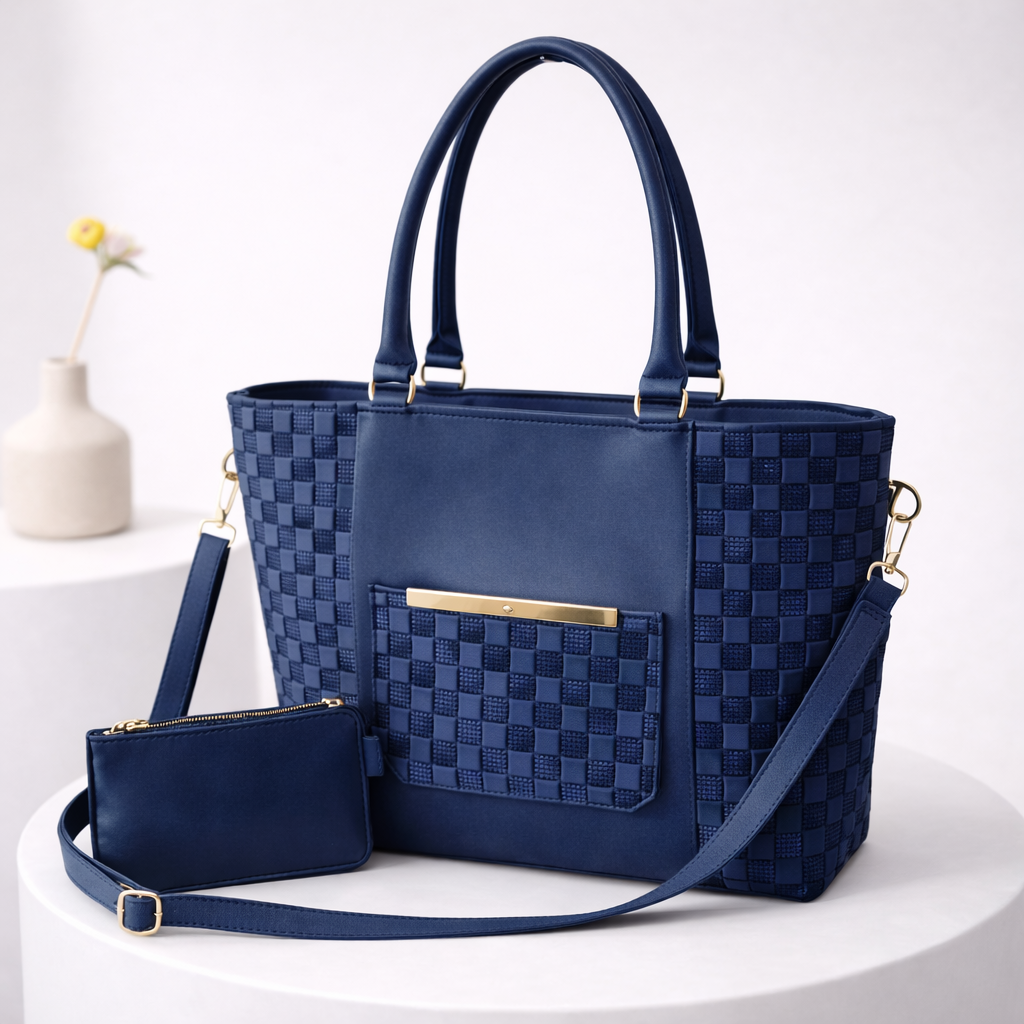Woven Panel Tote Bag with Pouch
