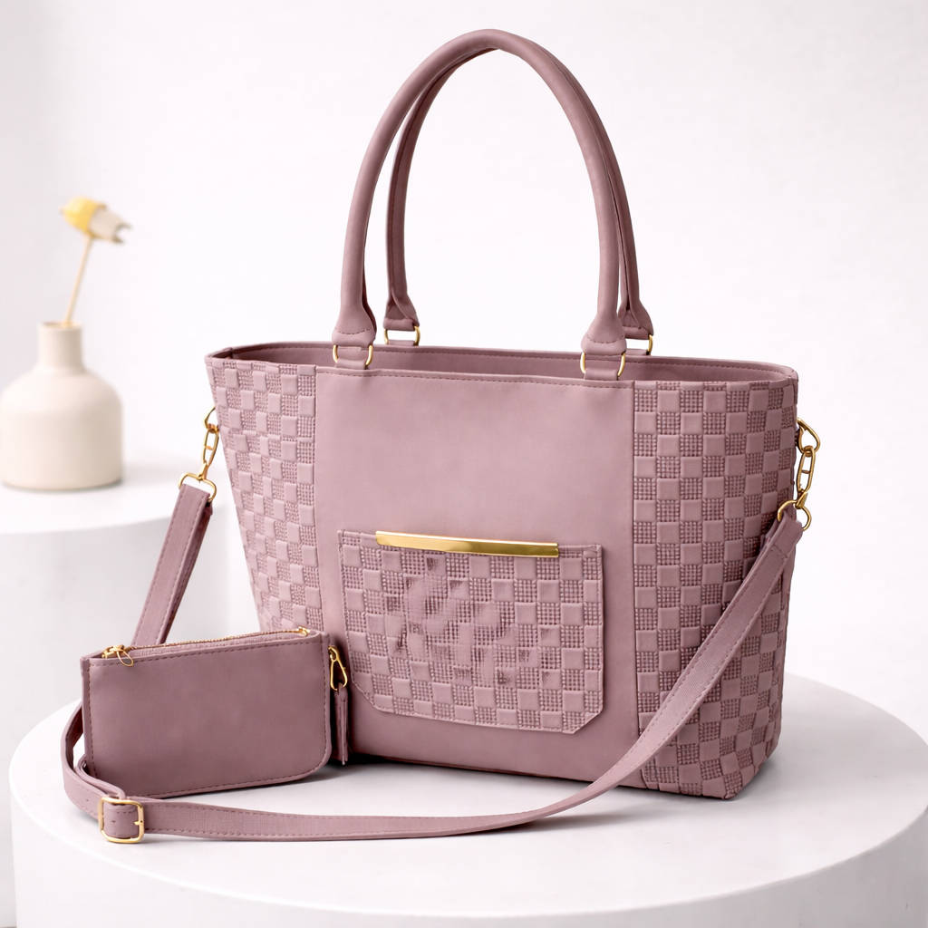 Woven Panel Tote Bag with Pouch