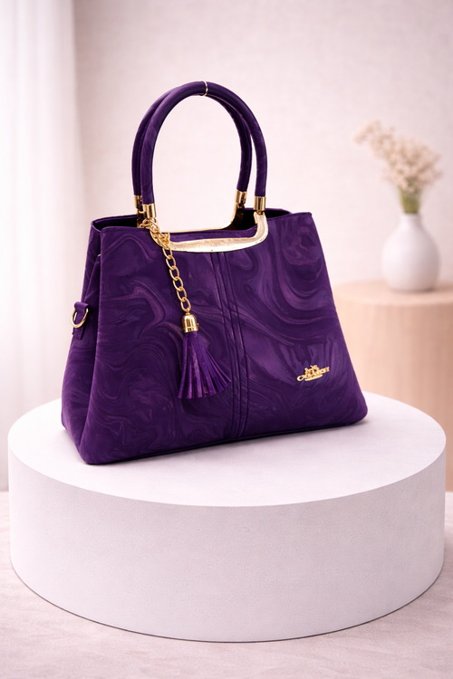 Caramel Marble Handbag with Gold Accents