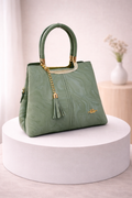 Caramel Marble Handbag with Gold Accents