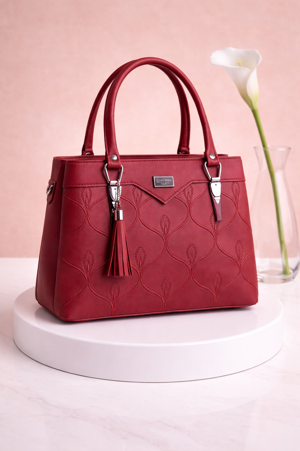 Chic Brown Structured Handbag with Tassel Charm