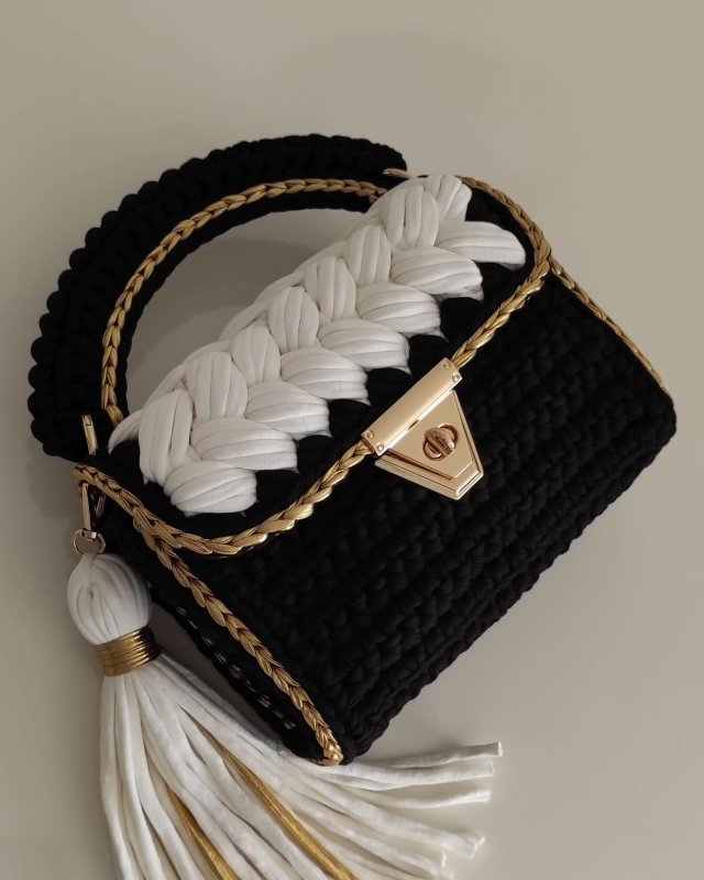 Luxury Crochet Handbag with Gold Detail