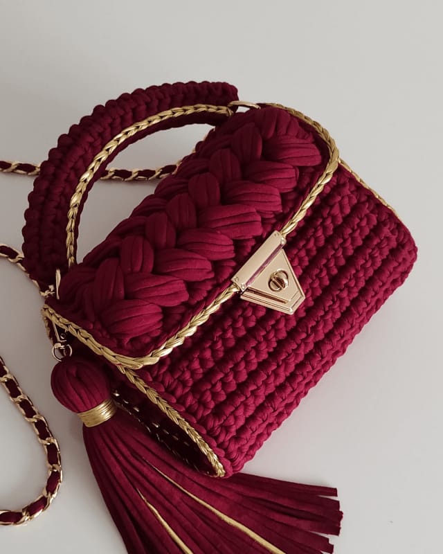Crochet Luxe Handbag with Gold Detailing