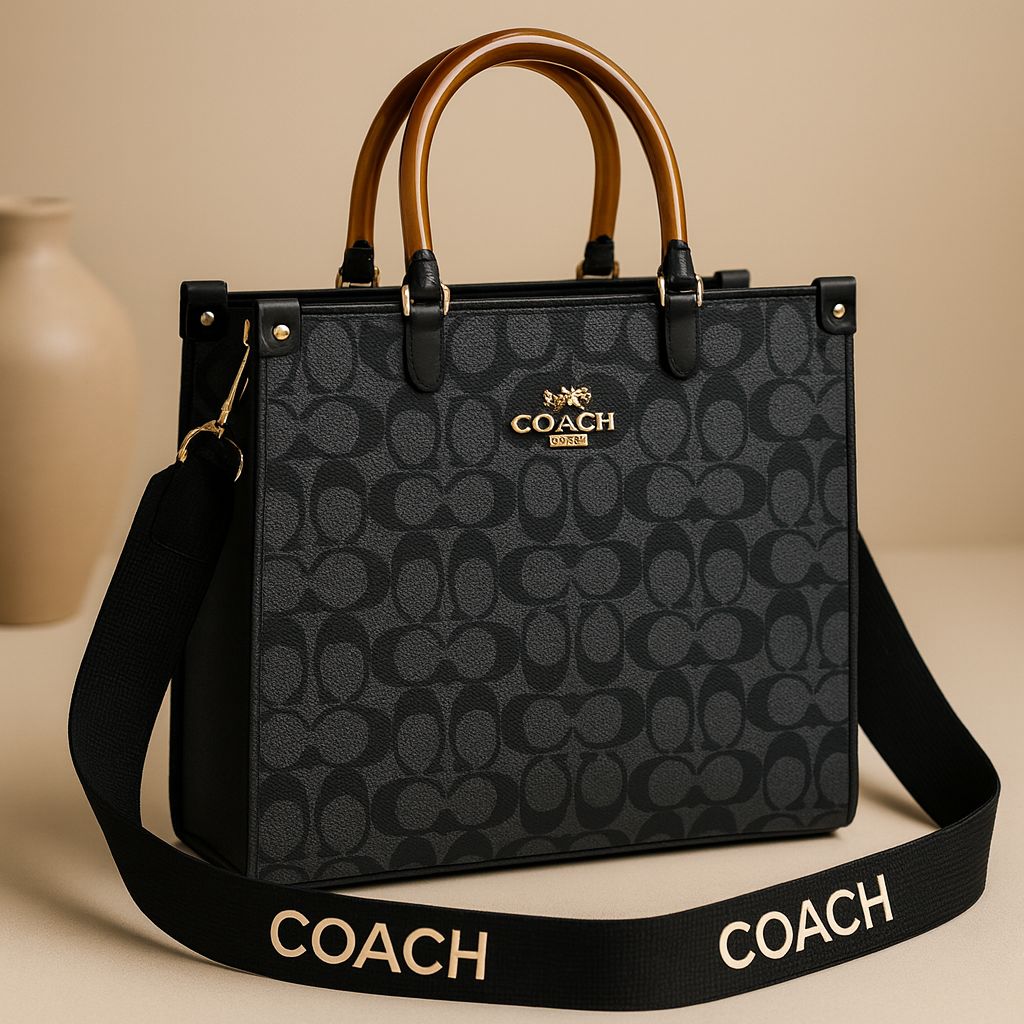 Elegant Signature Tote with Acrylic Handle & Printed Strap