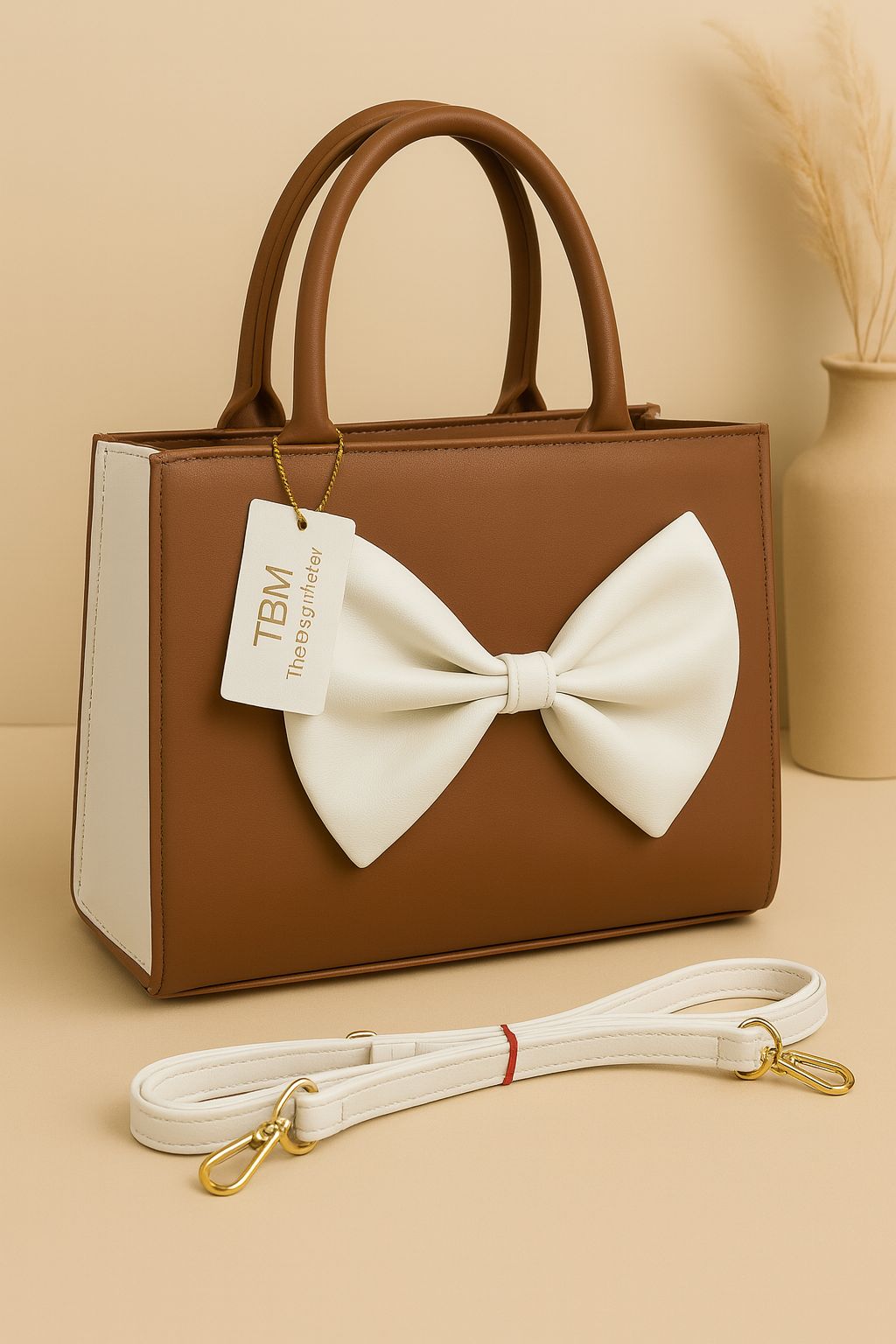Elegant Taupe Bow Handbag